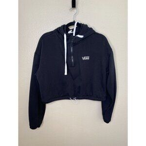 Vans Womens Black Cropped Hoodie Sweatshirt Drawstring Hem Pullover M Zip Cotton